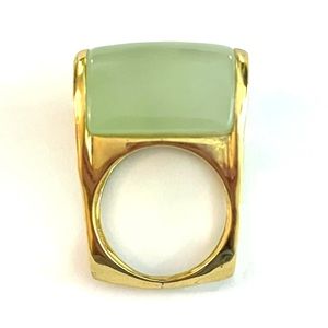 🦚 Vintage Chapal Zenray Jade Gold Wash Sterling Silver Modernist Statement Ring